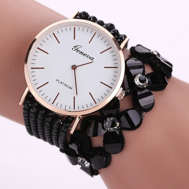 Women's Floral Quartz Bracelet Watch Elegant Dress Watch – Black | AdriaPulse