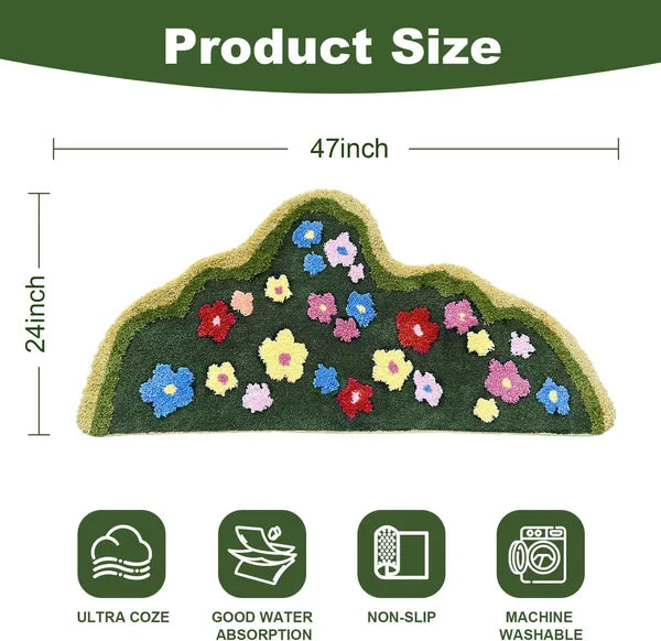 Green Moss Bathroom Runner Rug – Boho Leaf Bath Mat Non-Slip Absorbent
