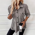 Women's Casual Corduroy Shirt Coat Loose Long Sleeve Gray – AdriaPulse
