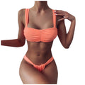 Solid Color Split Bikini – Women's Nylon Swimwear S–L