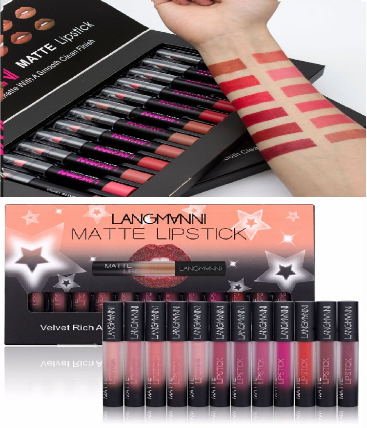 Langmanni Matte Velvet Lipstick Set – 12pcs Waterproof Long-Lasting