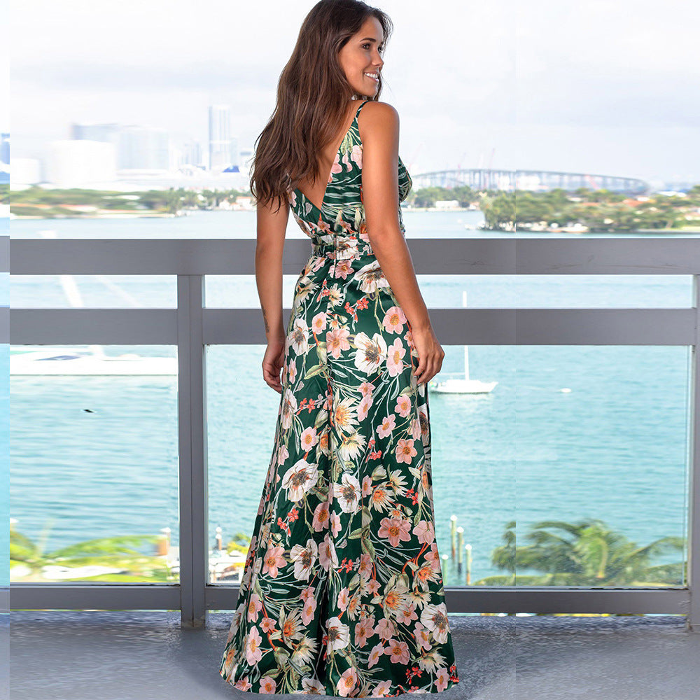 Damen Neckholder-Strandkleid rückenfrei – Maxirock mit hoher Taille