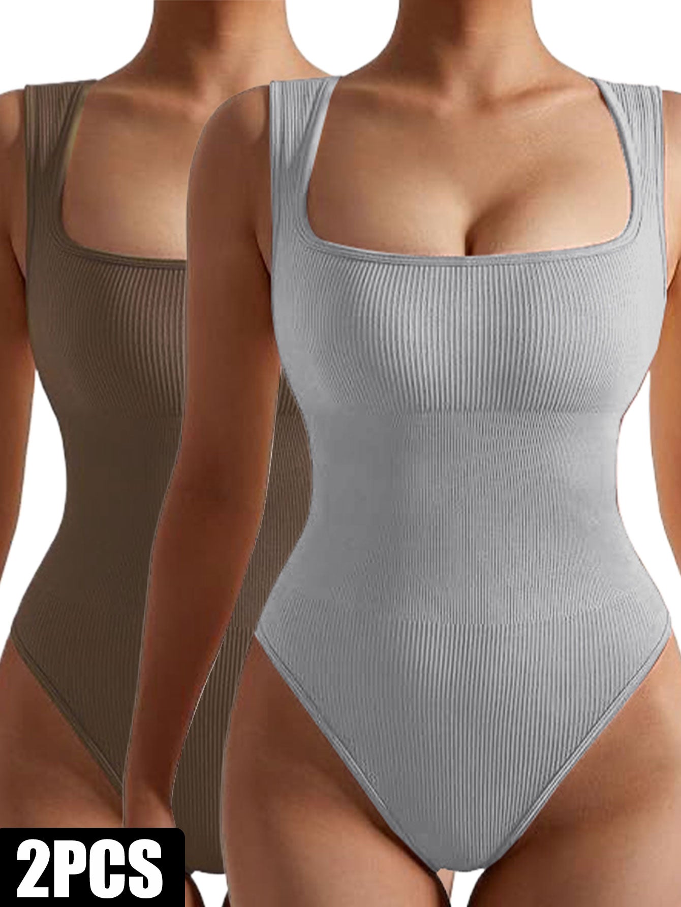 2-Pack Women's Seamless Ribbed Jumpsuit | One-Piece Workout Romper & Tank Bodysuit
