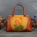 Sac carré en cuir véritable de vachette pour femme – Sac à main rétro en cuir floral