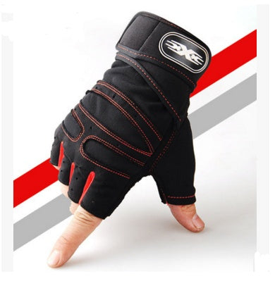 Half finger cycling gloves in black with anti-slip palm and wrist strap – AdriaPulse