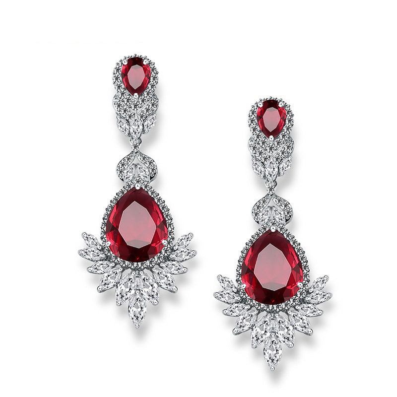 Women's AAA Zircon Floral Drop Earrings – Gold-Plated Gemstone, 5 Colors