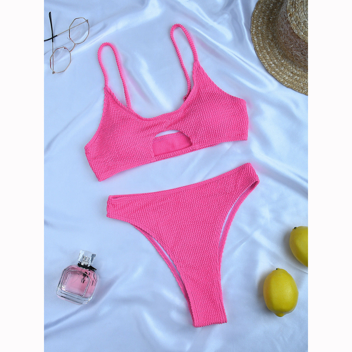 High-Waist-Split-Bikini – Einfarbige Damen-Bademode
