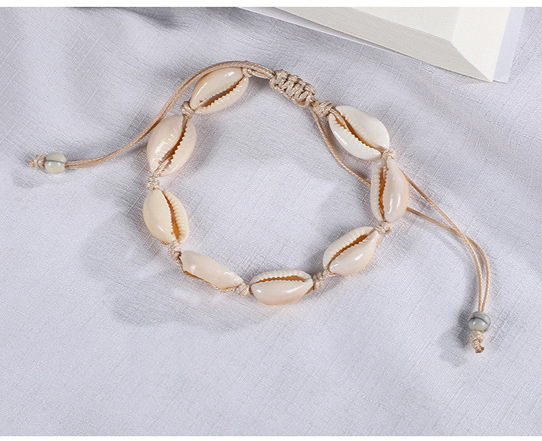 Natural Shell Wax Cord Bracelet | Boho Beach Jewelry – Unisex