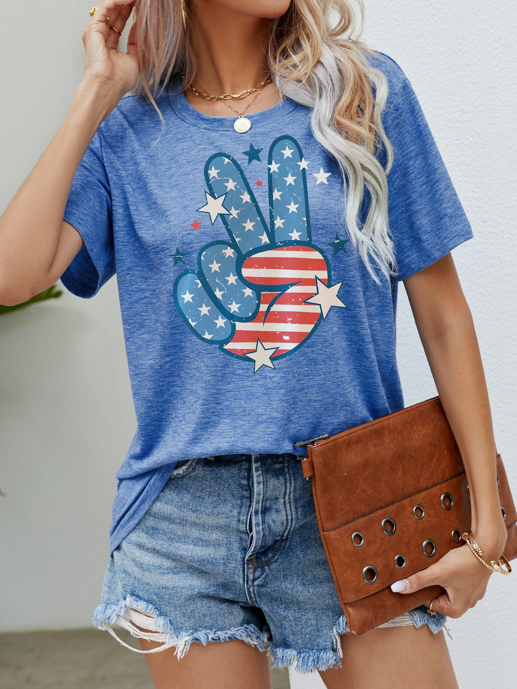 Damen T-Shirt mit Rundhalsausschnitt, kurzen Ärmeln und Print zum amerikanischen Unabhängigkeitstag