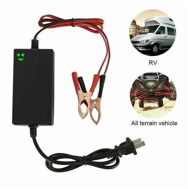 Portable 12V car battery charger and trickle maintainer for car truck boat and motorcycle in black – AdriaPulse