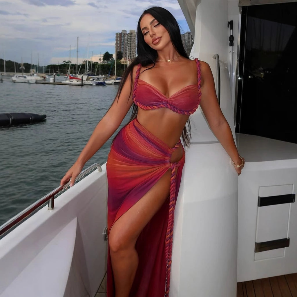 Women's Woven Halter Top Split Maxi Skirt Set Beach Resort Outfit –  | AdriaPulse