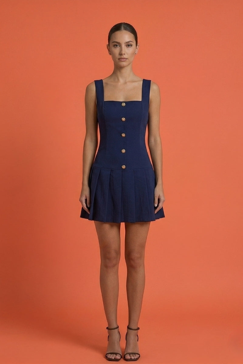 Women's Sleeveless Navy Skort Dress Exclusive Button Detail – AdriaPulse