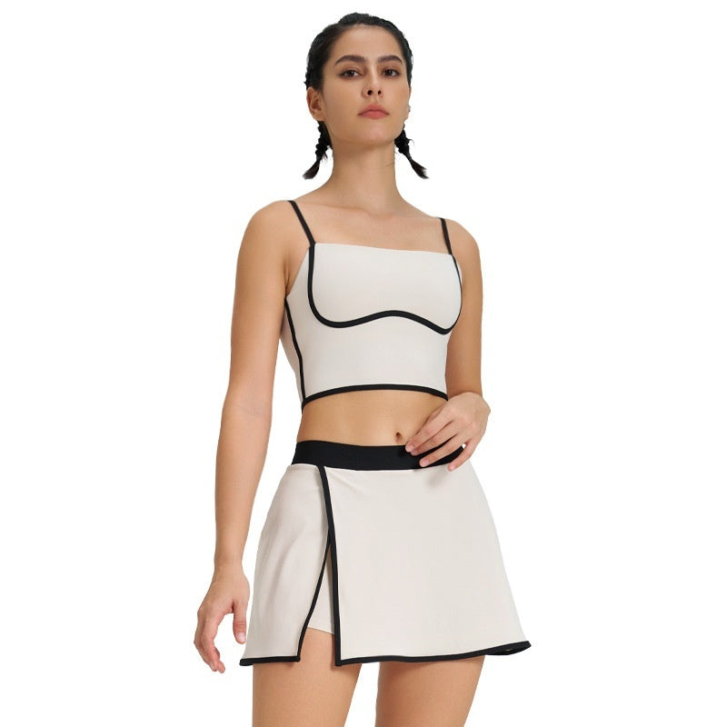 Damen Yoga-Set – Sport-Weste und Shorts in Kontrastfarbe