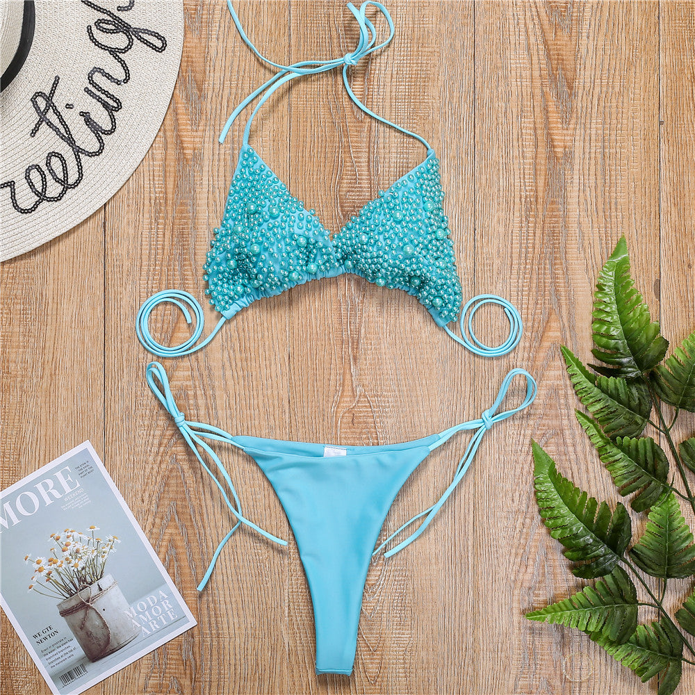 Women's Halter Mini Bikini Set – Padded Polyester Swimsuit, 4 Colors, S–L