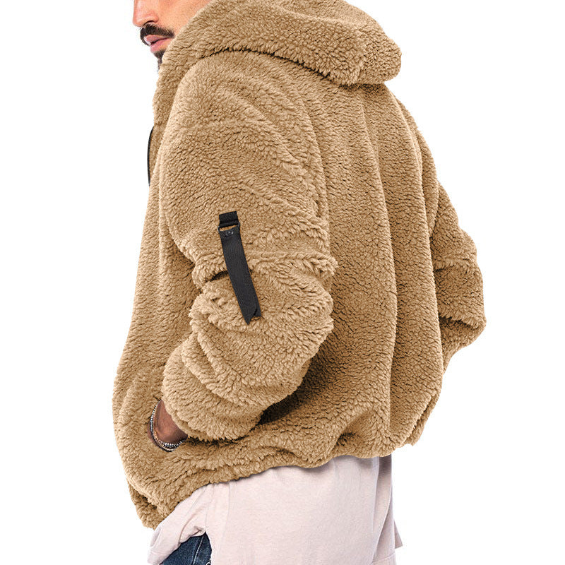 Herren-Plüsch-Kapuzenfleecejacke – Wendemantel mit zwei Seiten