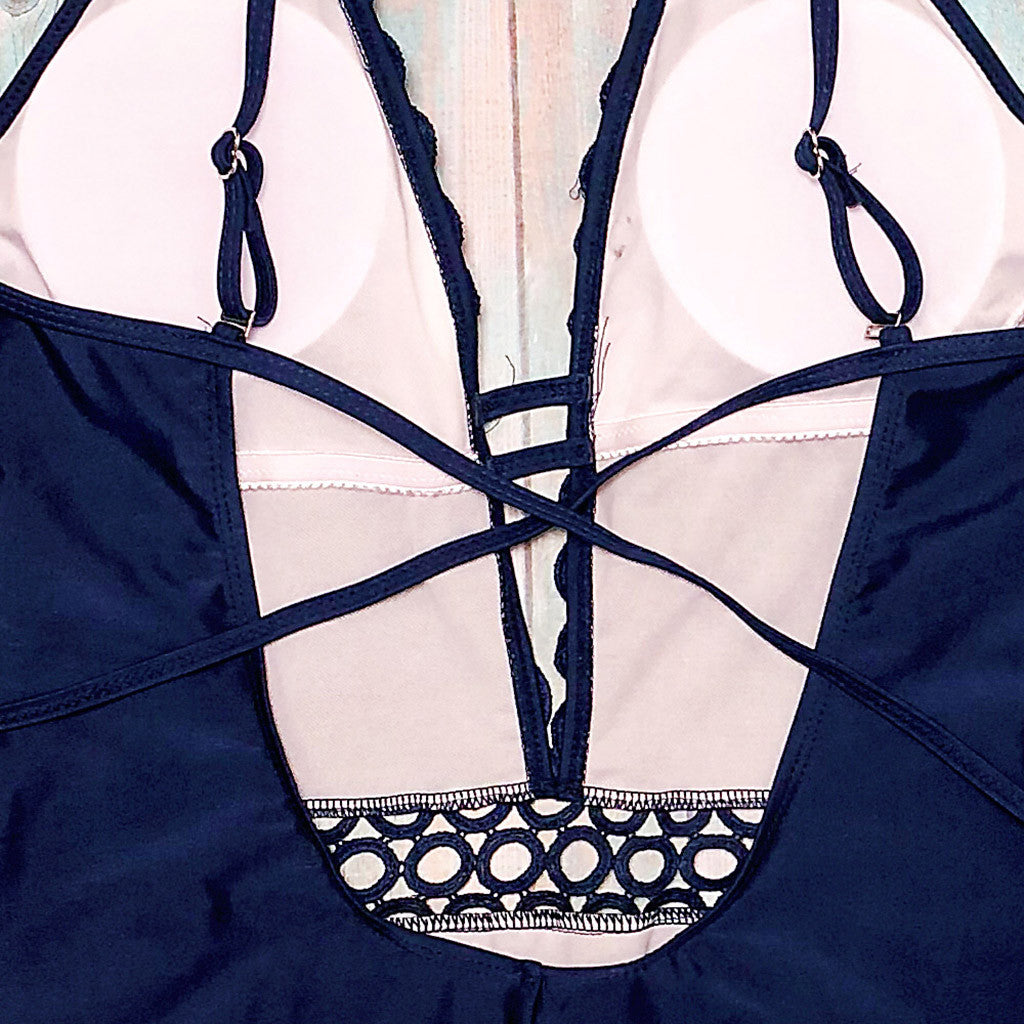 Backless Sling Swimwear | Women's One-Piece Swimsuit – Navy Blue