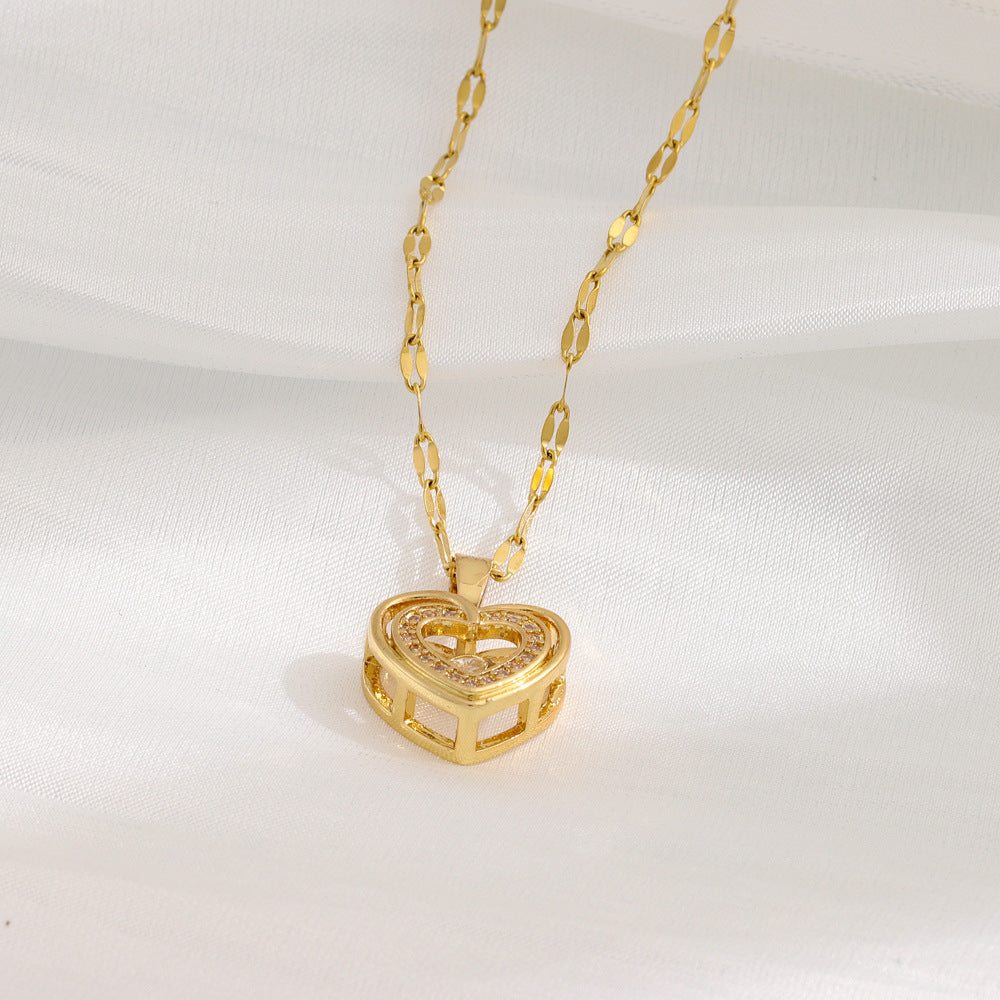 Double Layer Heart Necklace | Rhinestone Titanium Steel Pendant – Women's Gift