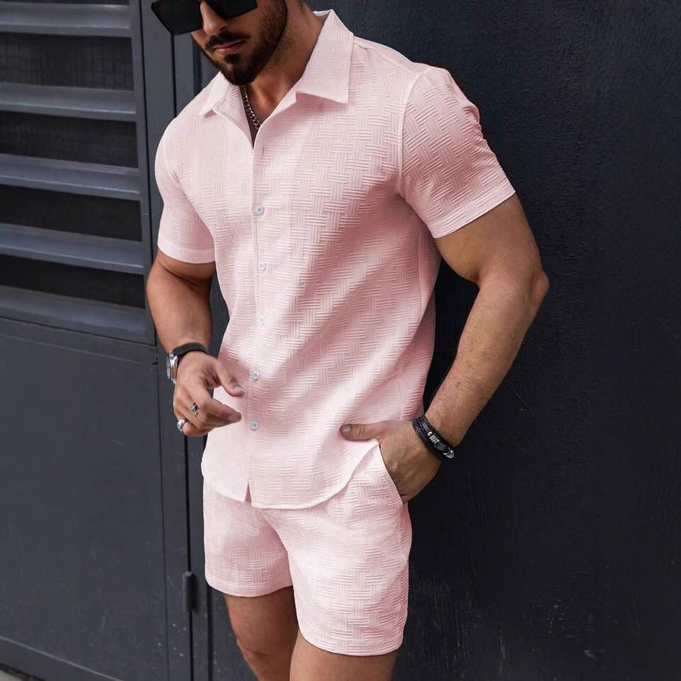 Men's Summer Two Piece Set – Short Sleeve Shirt & Shorts Beach Outfit