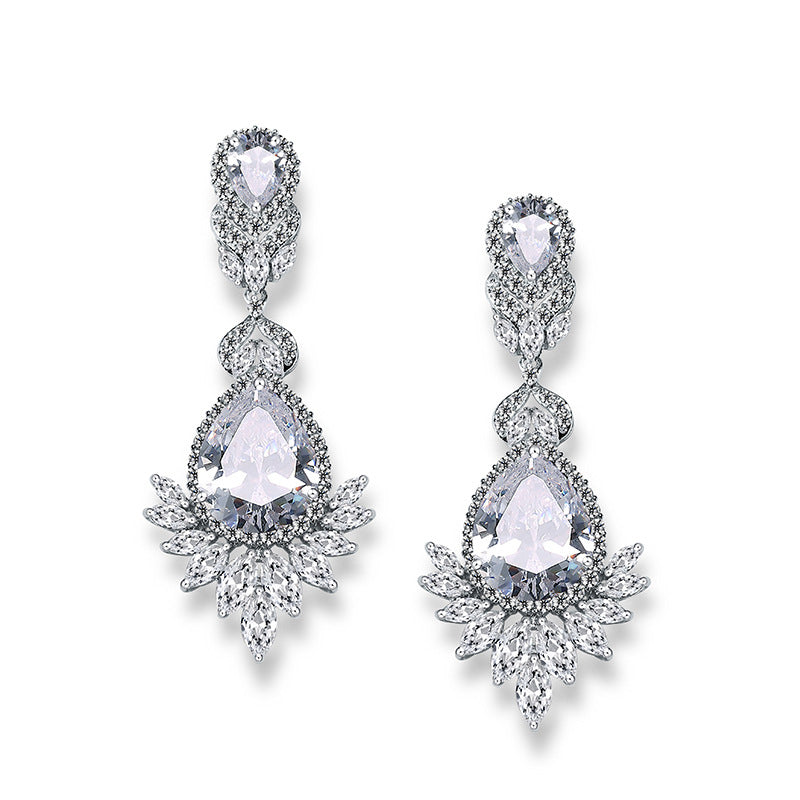 Women's AAA Zircon Floral Drop Earrings – Gold-Plated Gemstone, 5 Colors