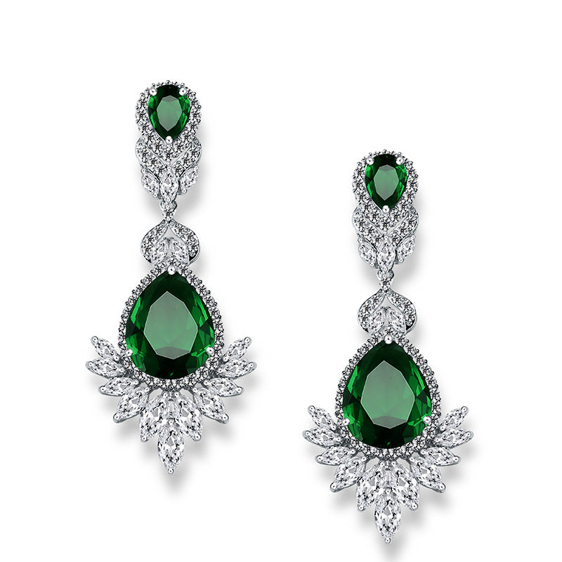 Women's AAA Zircon Floral Drop Earrings – Gold-Plated Gemstone, 5 Colors