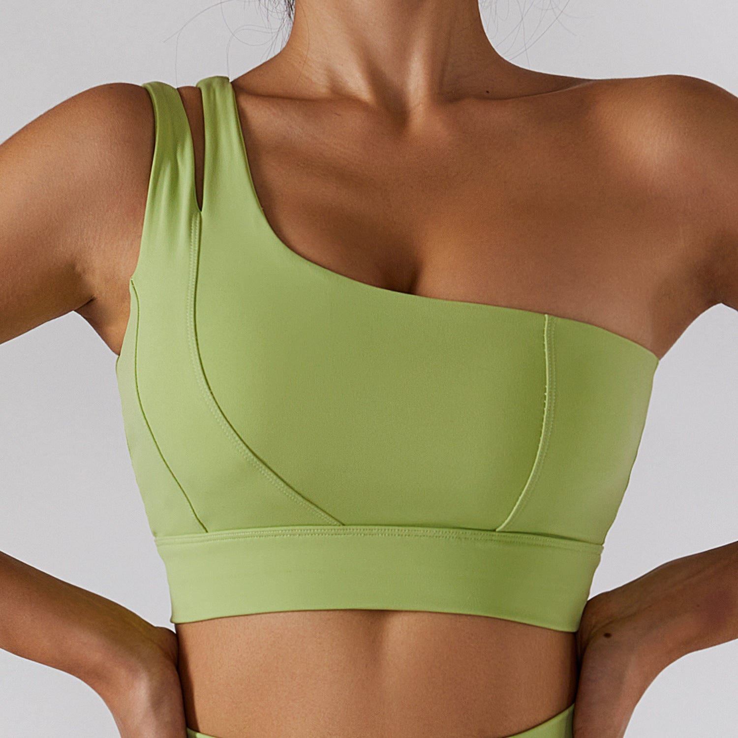 Women's Ribbed One-Shoulder Yoga Set Grass Pants – AdriaPulse