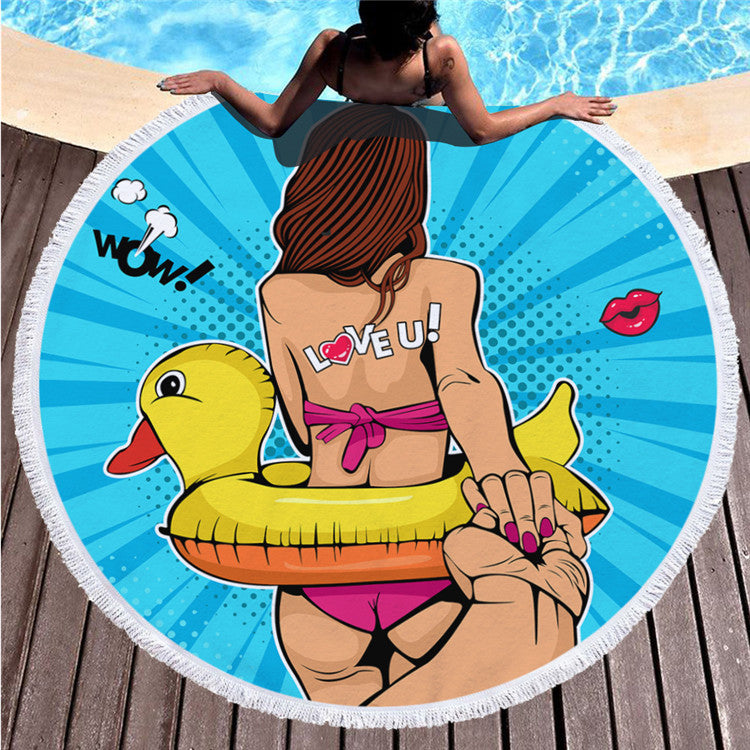Round Printed Beach Towel – Microfiber Tassel Shawl 150x150cm