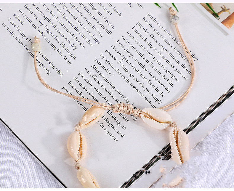 Natural Shell Wax Cord Bracelet | Boho Beach Jewelry – Unisex