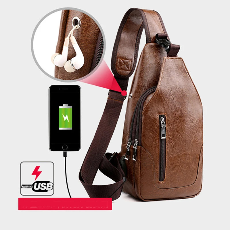 Men's Leather Crossbody Messenger Bag – Vintage Chest Sling Bag for Business & Casual