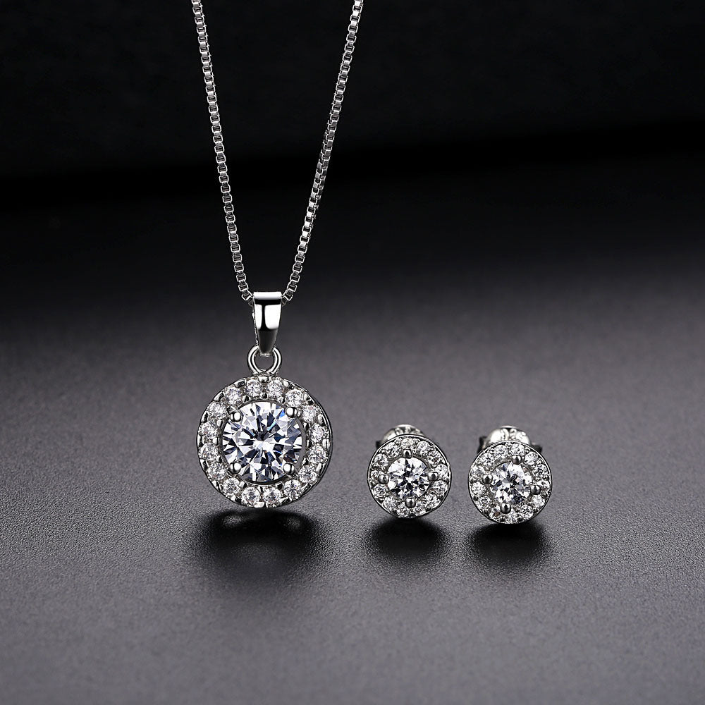 Women's Round Zircon Necklace & Earring Set Copper – White | AdriaPulse