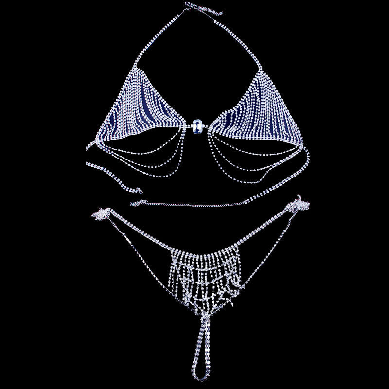 Rhinestone Tassel Bikini Body Chain Set – Sexy Beach Bra & Underpants Jewelry