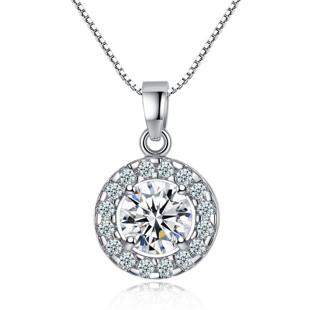 Women's Round Zircon Necklace & Earring Set Copper – White | AdriaPulse