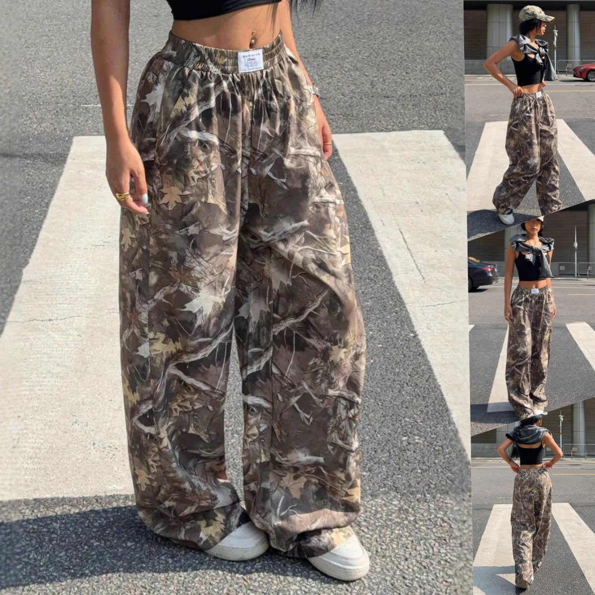 Schlankmachende Freizeithose Hip Hop Retro Street Multi-Pocket Camouflage Cargo-Hose für Damen Y2k Hip-Hop Cargo Grunge Baggy Hose
