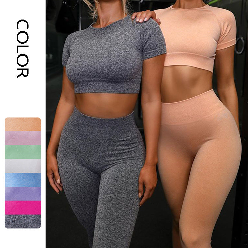 Nahtloses Yoga-Sportset Fitness Damen Laufleggings Kurzarm-Oberteile