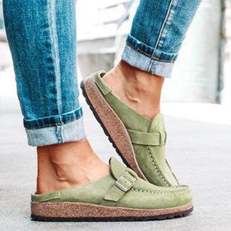 Women's Suede Flat Sandals Belt Buckle –  | AdriaPulse