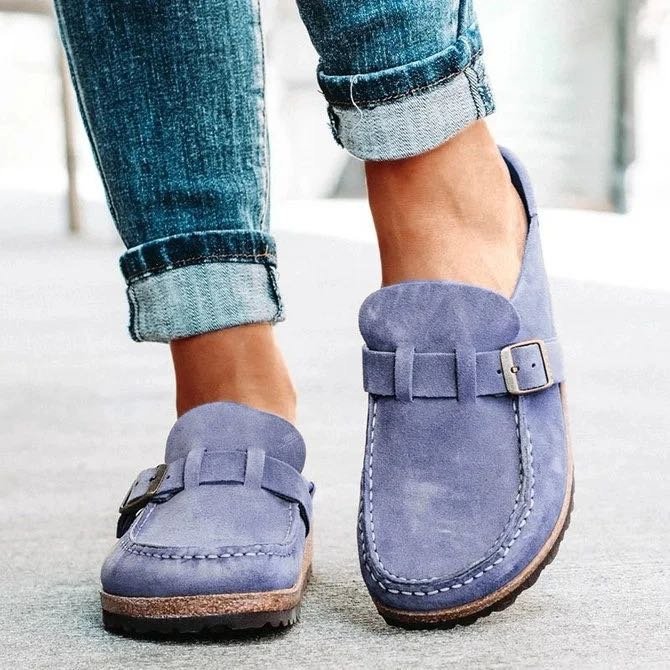 Women's Suede Flat Sandals Belt Buckle –  | AdriaPulse