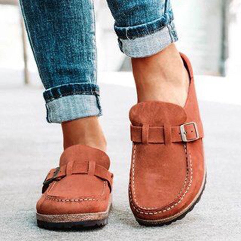Women's Suede Flat Sandals Belt Buckle –  | AdriaPulse