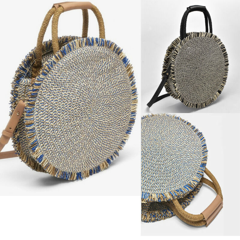 Round Fringed Beach Straw Bag