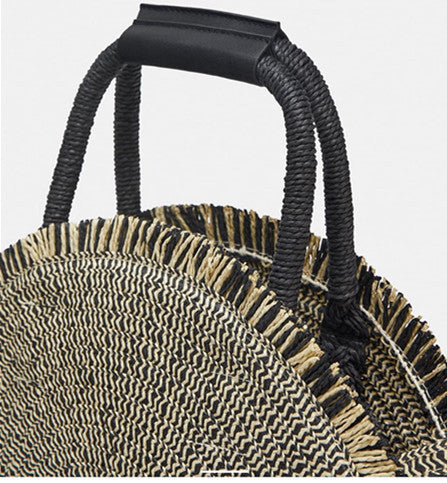 Round Fringed Beach Straw Bag