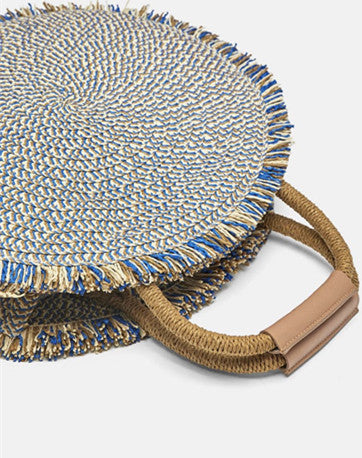 Round Fringed Beach Straw Bag