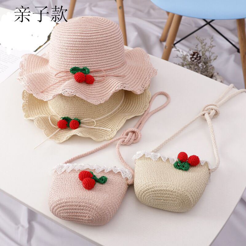 Women's Cherry Straw Hat & Mini Bag Set – Cute Beach Sun Hat in 4 Colors