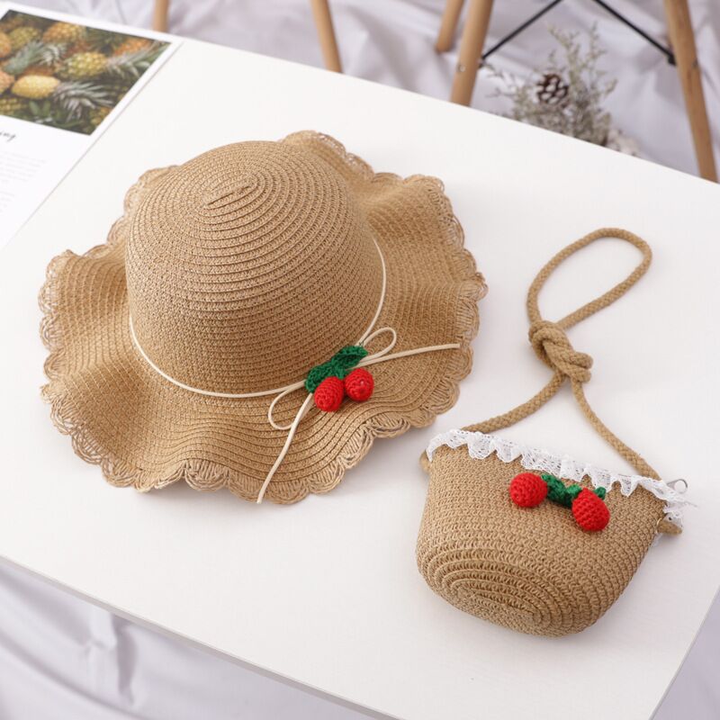 Women's Cherry Straw Hat & Mini Bag Set – Cute Beach Sun Hat in 4 Colors