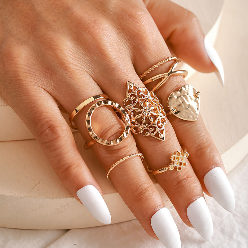 Lotus & Snake Geometric Ring Set – Electroplated Alloy, 5 Styles