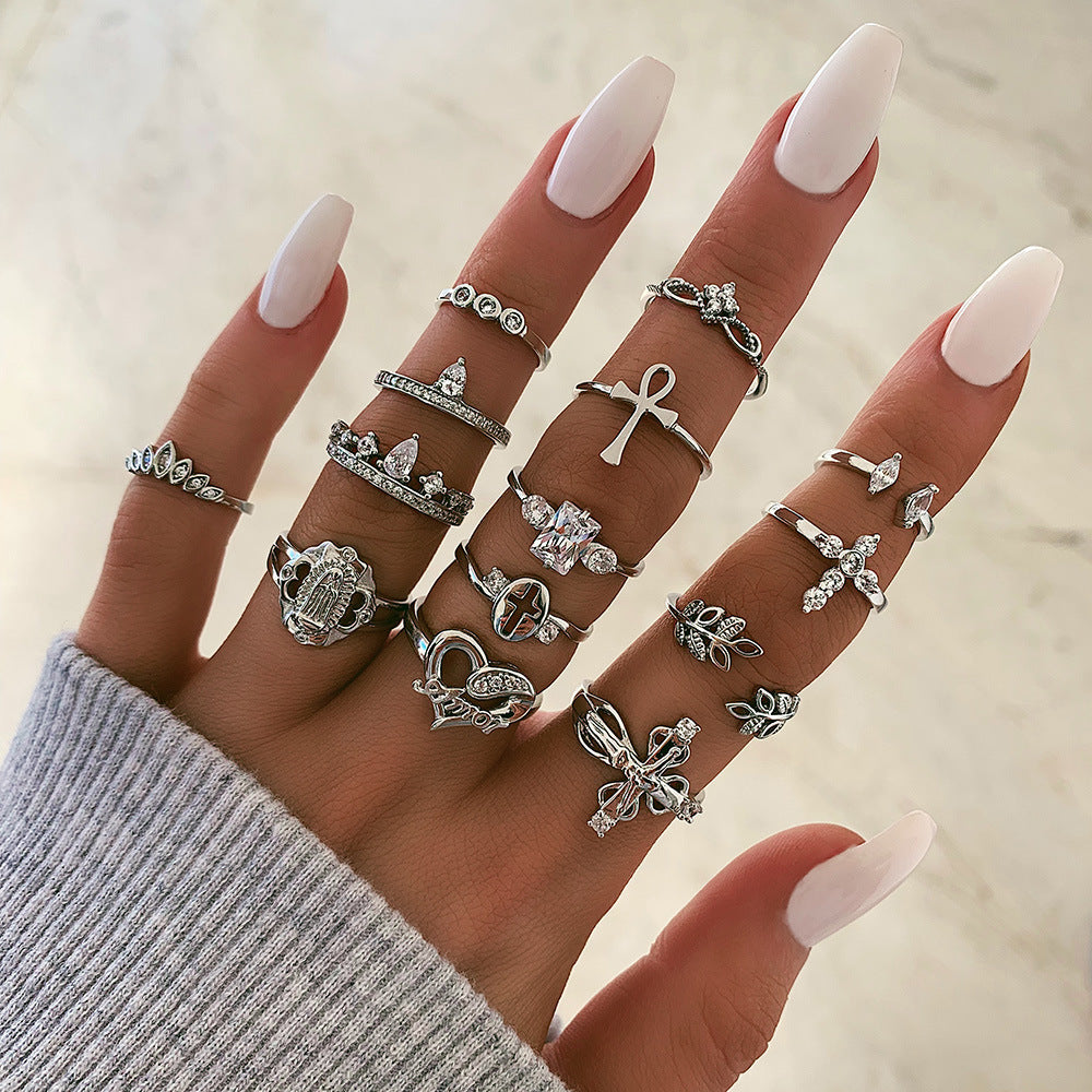 Lotus & Snake Geometric Ring Set – Electroplated Alloy, 5 Styles