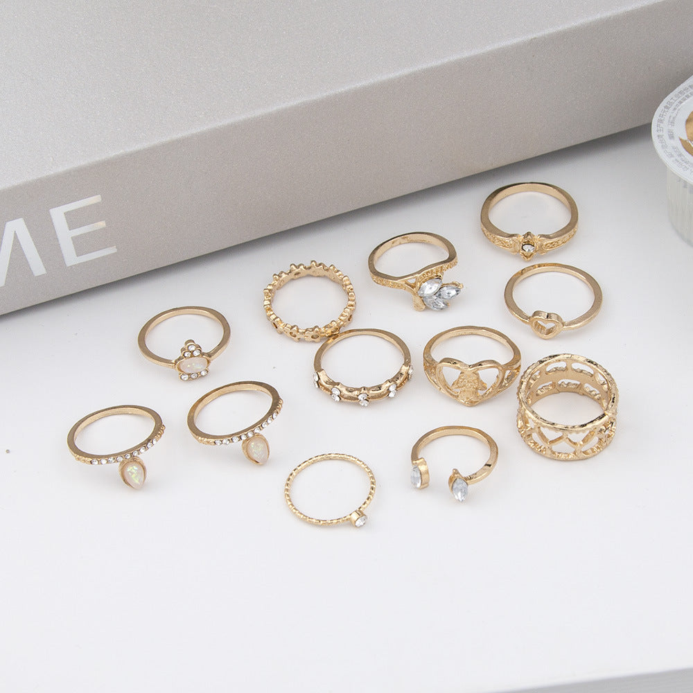 Lotus & Snake Geometric Ring Set – Electroplated Alloy, 5 Styles