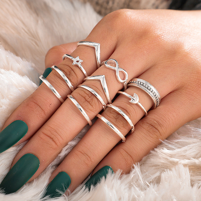 Lotus & Snake Geometric Ring Set – Electroplated Alloy, 5 Styles
