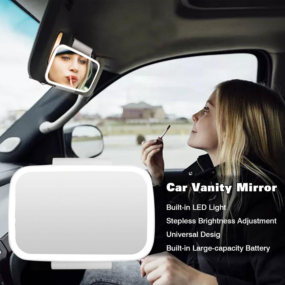 In-Car LED Makeup Mirror – 7 Inch Sun Visor Vanity Mirror with 21 LED Lights & 400mAh Battery | White & Black