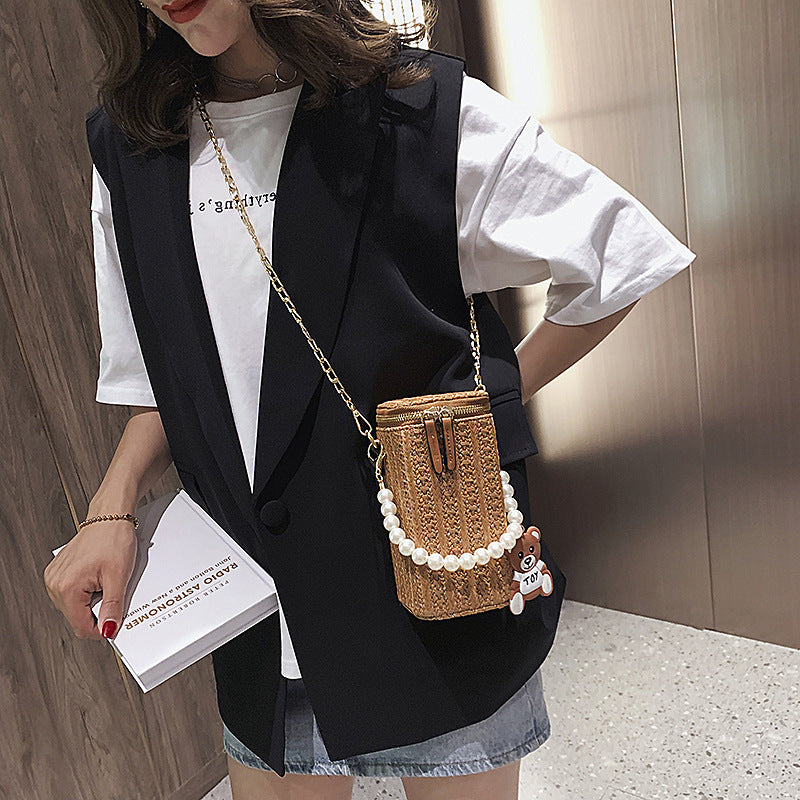 Casual Pearl Woven Beach Bag