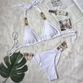 Crystal Rhinestone Halter Bikini – Women's Polyester Swimwear S–L