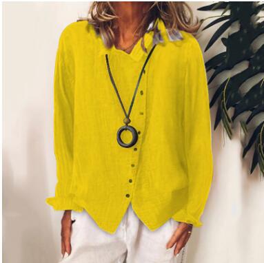 Women's Loose Cotton Linen Long Sleeve Shirt Solid Color – AdriaPulse