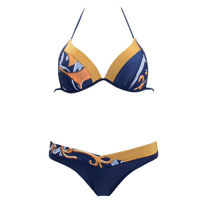 Snake & Floral Print Split Bikini – Women's Nylon Swimwear S–2XL
